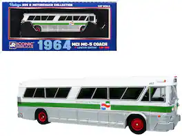 Iconic Replicas - 1964 MCI MC-5A Coach Bus Golden Gate Transit White Green Stripes 1/87 HO Vintage Bus Motorcoach Limited 504 pcs - White with Green