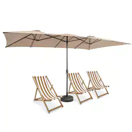 Gymax - 15FT Double-Sided Market Umbrella Large Crank Handle Vented Twin Patio - Coffee