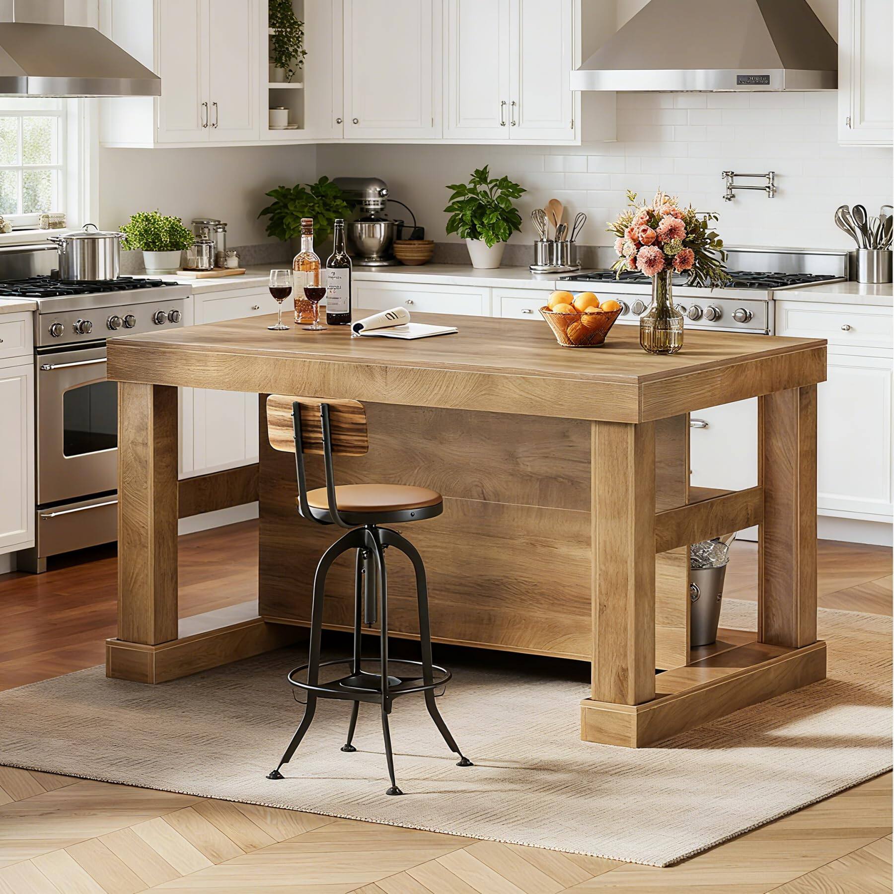 Back. Tribesigns - 55-Inch Kitchen Island with Seating and Storage, Rustic Brown - Rustic Brown.