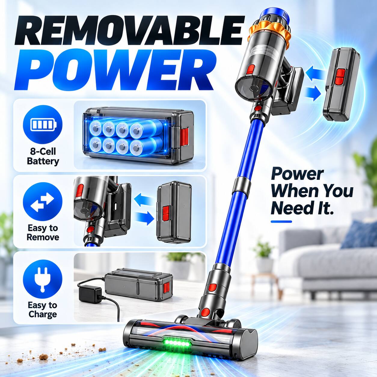 REMOVABLE POWER  
8-Cell Battery Easy to Remove  
Power When You Need It.  
Easy to Charge