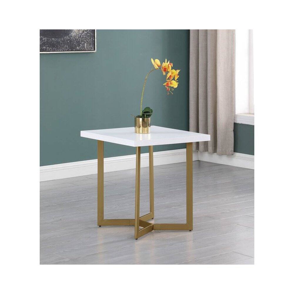 Angle. Best Quality Furniture - White wood top end table w/ gold color iron legs - White.