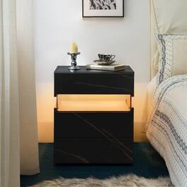Loheer - 3 Drawer LED Nightstand, Black and Gold Acrylic Panel Bedside Table - Black/Gold
