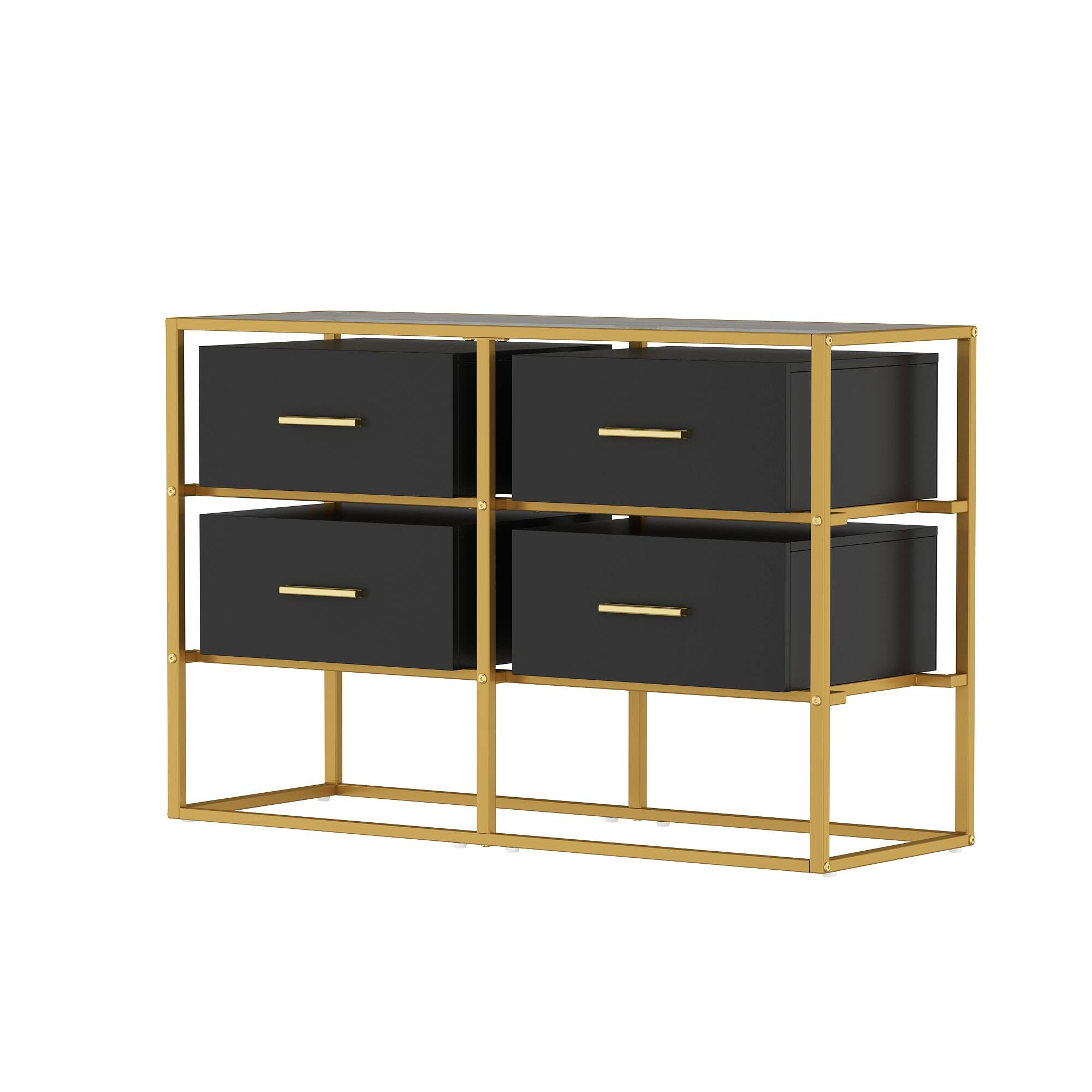 Angle. Famapy - Famapy Metal- Framed Dresser: Tempered Glass Top & Modern Storage - Black.