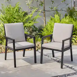 Nuu Garden - Outdoor 2-Piece Aluminum Dining Chairs with Gray Cushions - Black and Gray