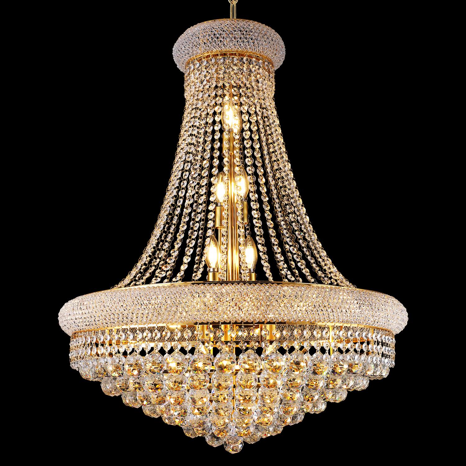 Alt View 3. Boyel Living - 28 Inch Gold Crystal Chandelier 15 Light French Empire Ceiling Light with LED Bulbs 3000K Warm Light.