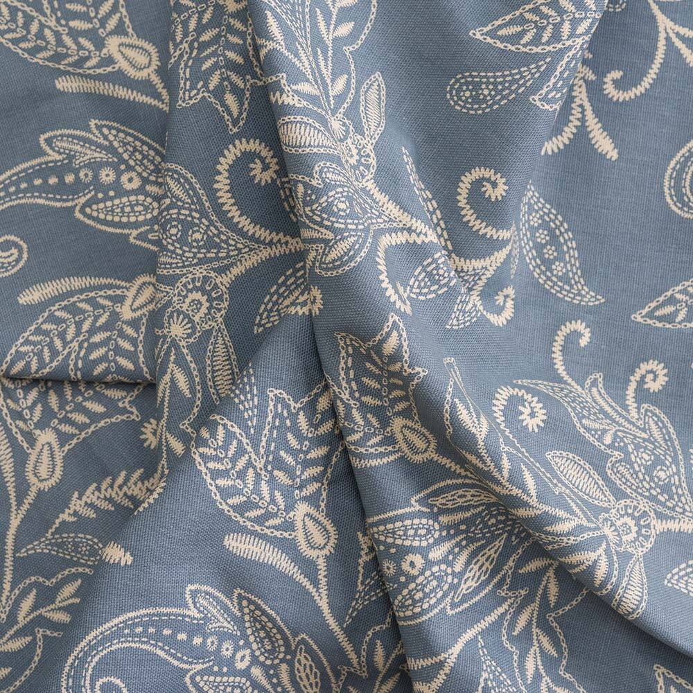 Left. Ellis Curtain - Ellis Curtain Lexington Leaf Pattern on Colored Ground Curtain Pair with Ties 56"x84" Blue - Blue.
