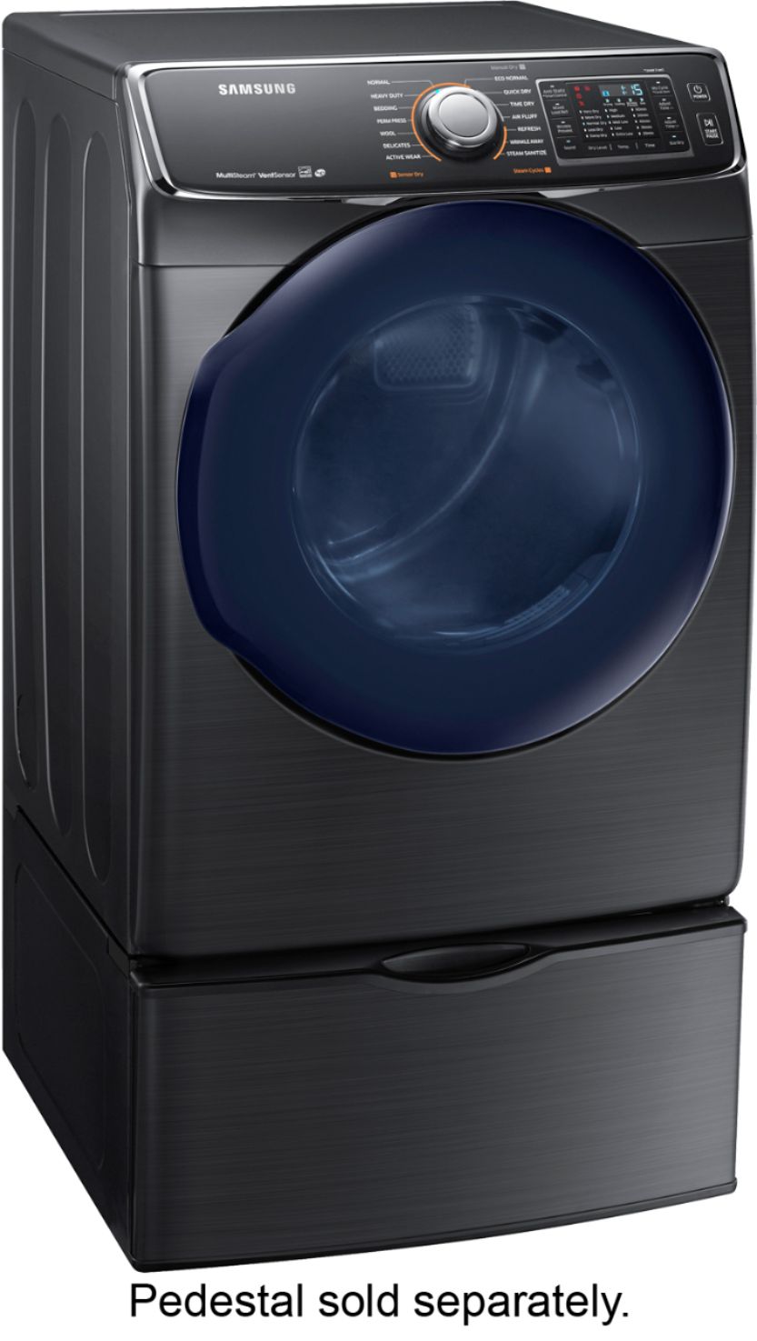 Angle View: Samsung - 7.5 Cu. Ft. Stackable Gas Dryer with Steam and Sensor Dry - Black stainless steel