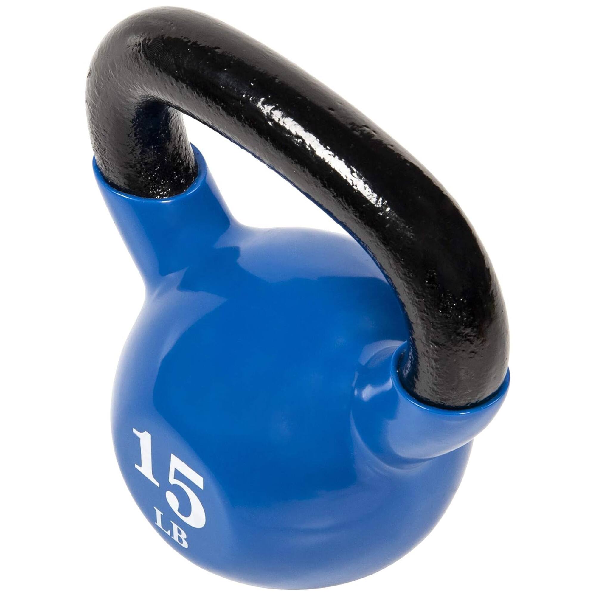 Alt View 2. Fitvids - Fitvids 15 lb Vinyl-Coated Kettlebell With Handle for Strength Training, Blue - Blue.