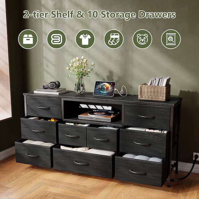 2-tier Shelf & 10 Storage Drawers