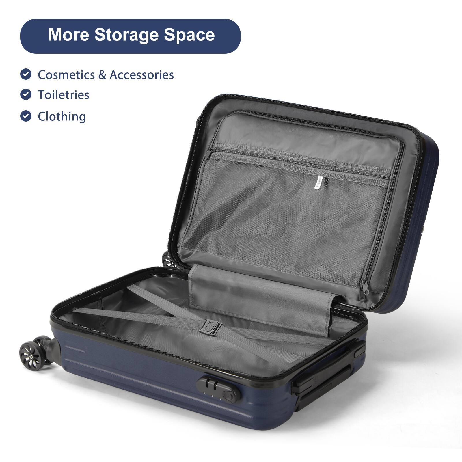 More Storage Space  
- Cosmetics & Accessories  
- Toiletries  
- Clothing