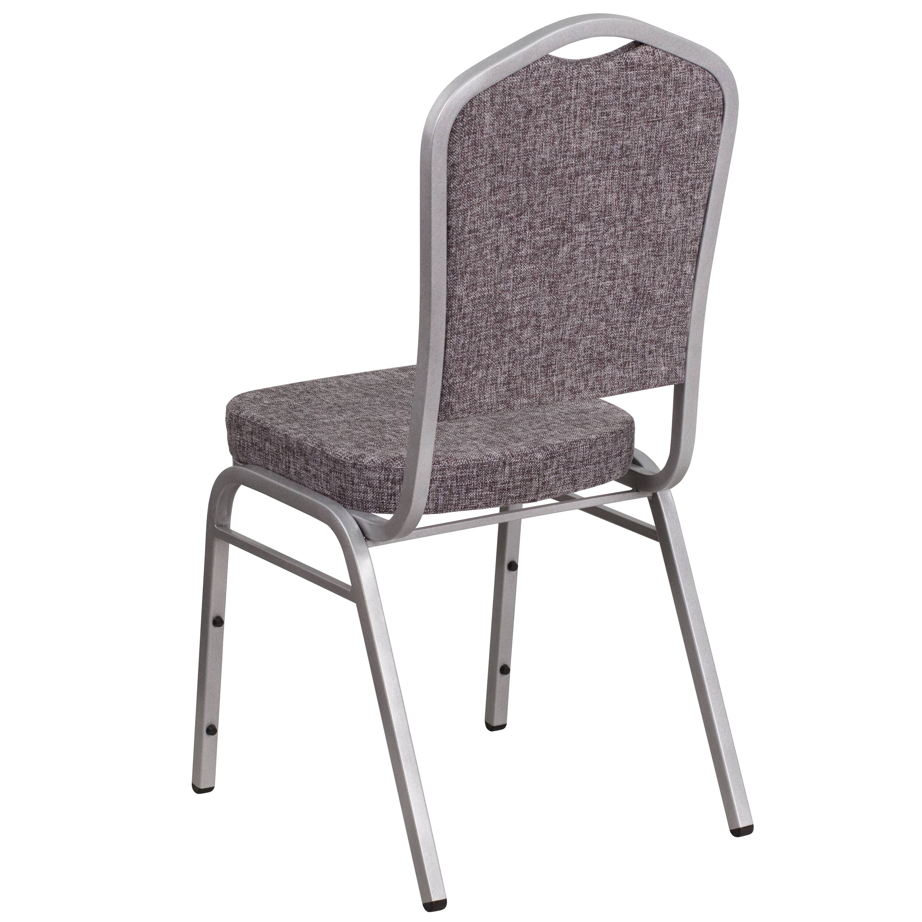 Alt View 5. Emma + Oliver - Crown Back Stacking Banquet Dining Chair - Herringbone Fabric/Silver Frame.
