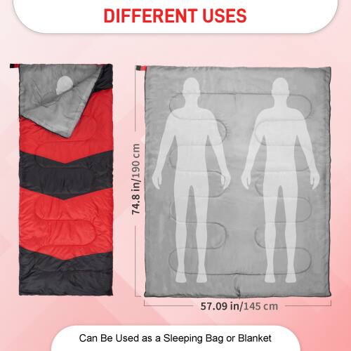 DIFFERENT USES

Can Be Used as a Sleeping Bag or Blanket

74.8 in/190 cm

57.09 in/145 cm
