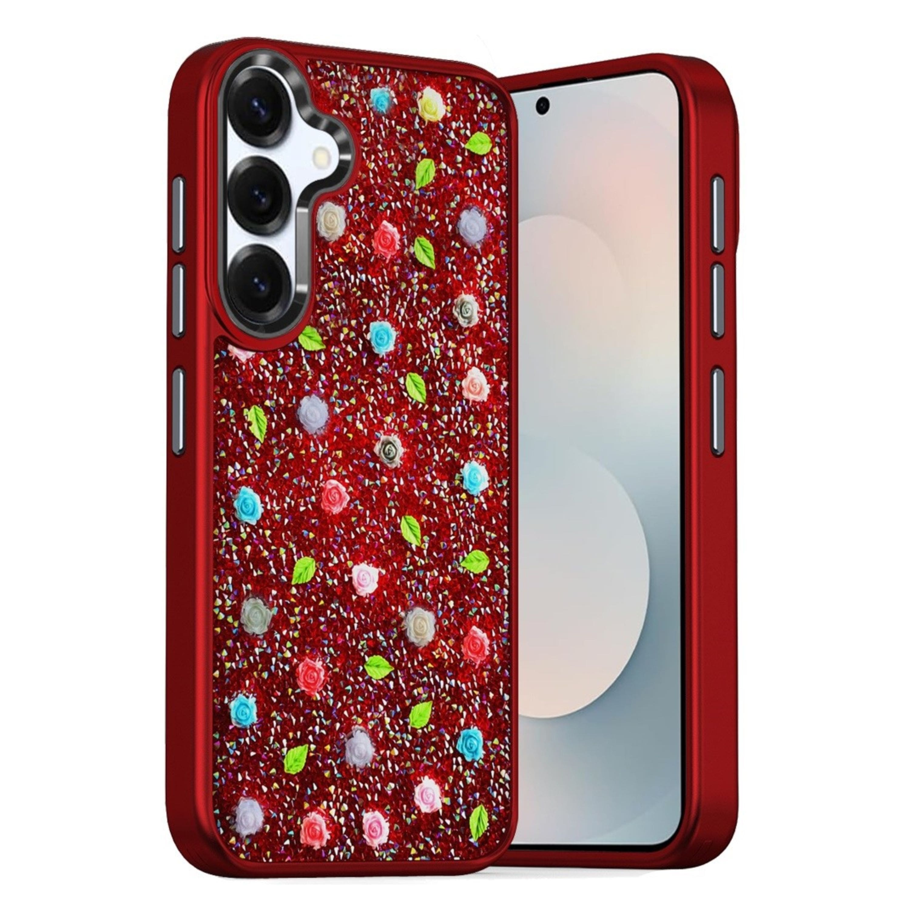 Kitcheniva - Tiny Roses Glitter Design Phone Case With Tempered Glass For Samsung Galaxy S26 - Red price history on PriceWatchPro