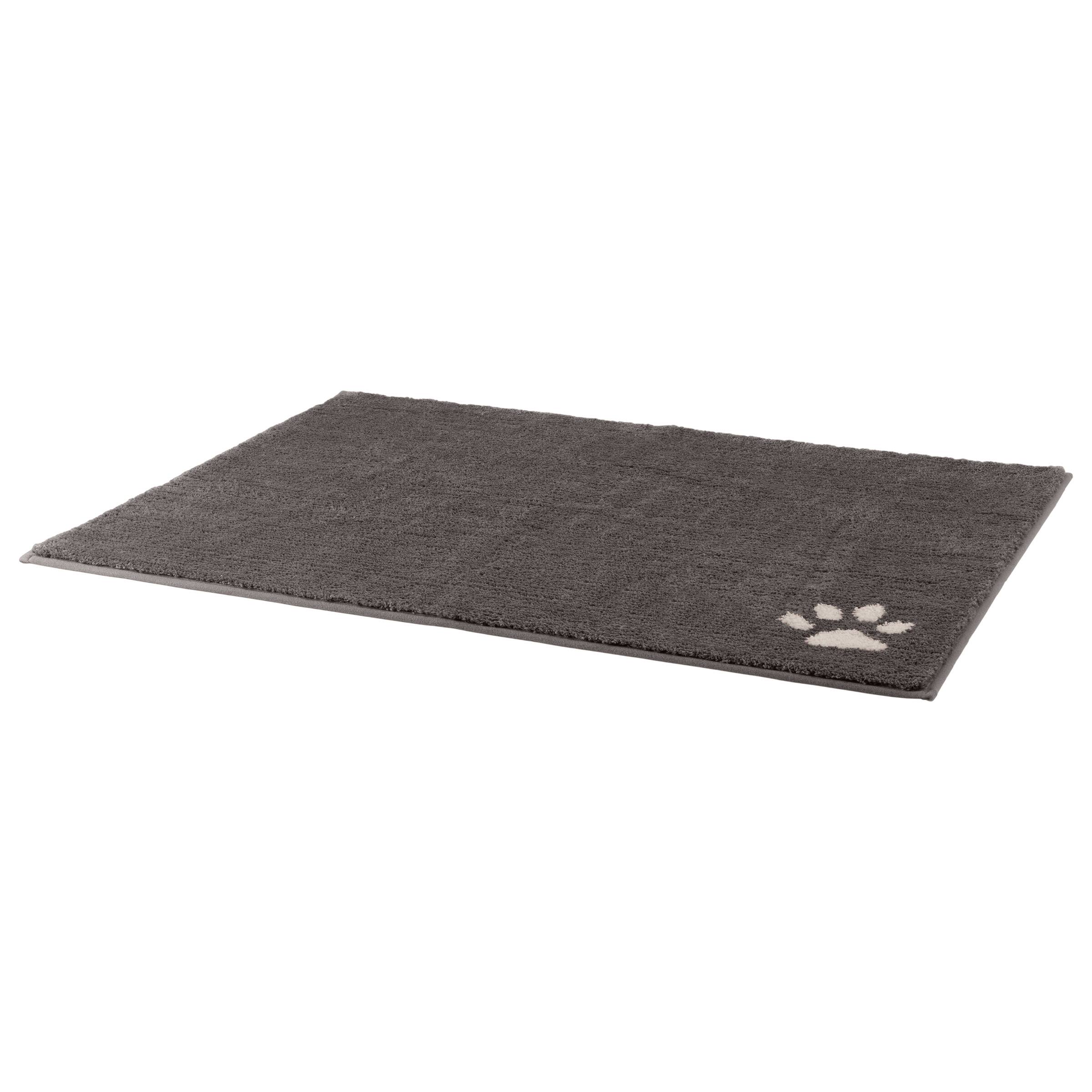 Angle. PetMaker - 60x36 Dog Door Mat for Muddy Paws - GraywithWhitePawPrint.