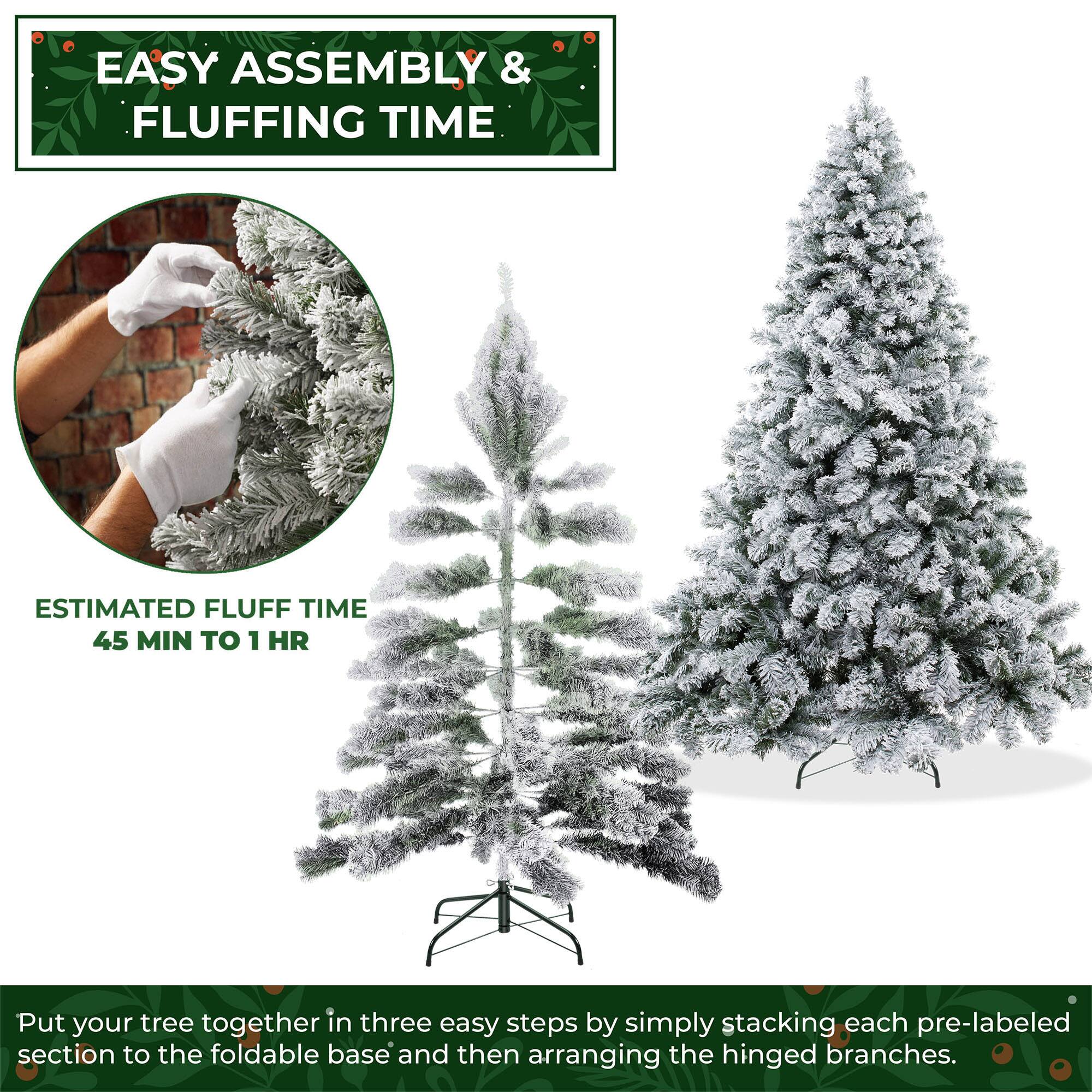 EASY ASSEMBLY & FLUFFING TIME

ESTIMATED FLUFF TIME 45 MIN TO 1 HR

Put your tree together in three easy steps by simply stacking each pre-labeled section to the foldable base and then arranging the hinged branches.