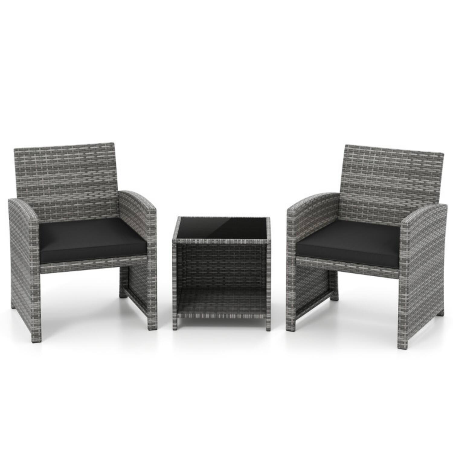 Alt View 3. Mondawe - 25 x 23 x 31 IN Freestanding Patio Bistro Set with 2 Chairs & Table 3-Piece - Mix Grey+Black.