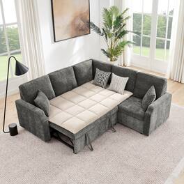 Ropilly - Dark Grey Modular Sectional Sleeper Sofa, 5 Seat L Shaped Sectional with Pull Out Bed - Dark Gray