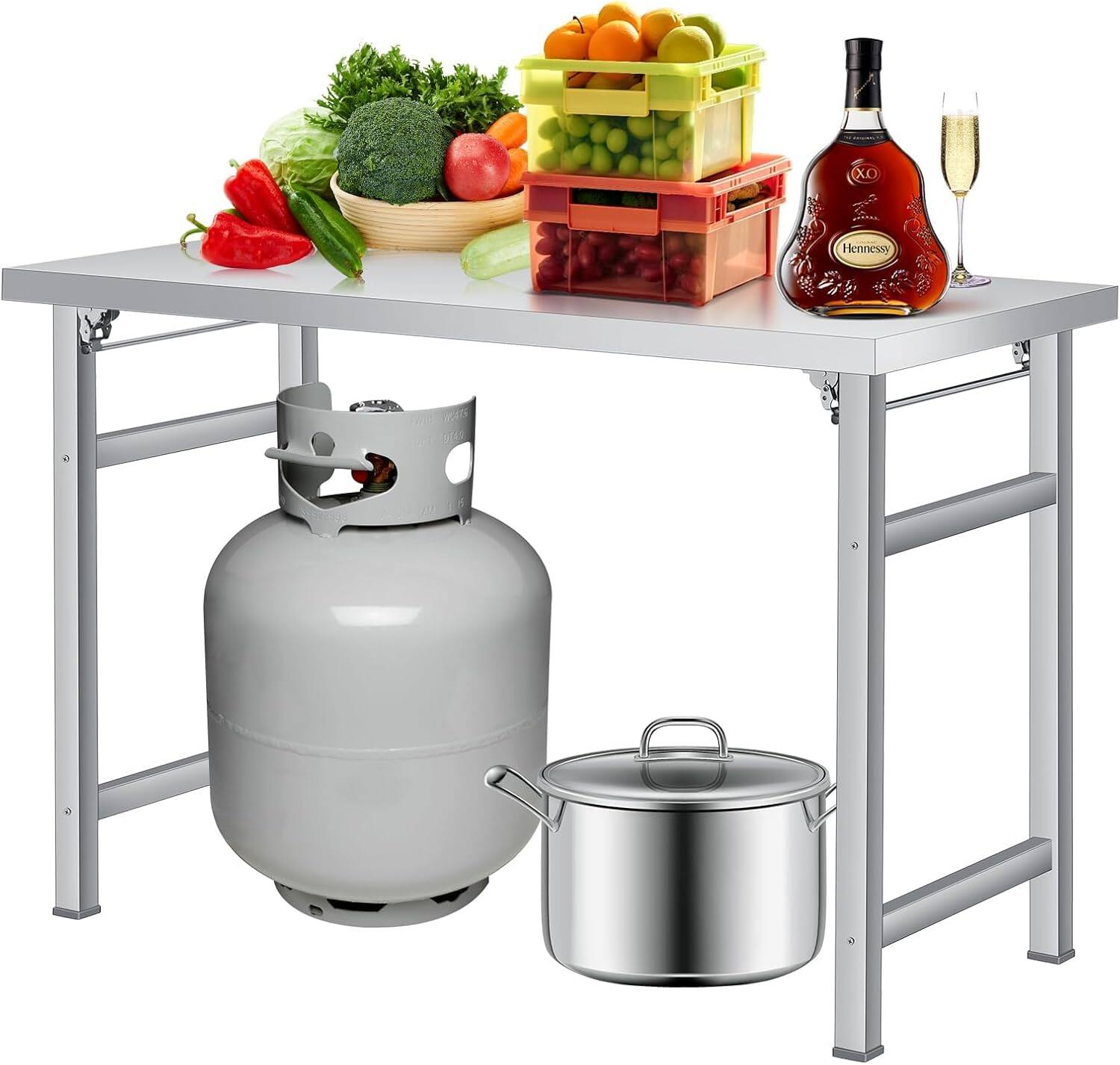 Front. GARVEE - 48" x 24" Stainless Steel Folding Table,Commercial Work & Prep Table, Portable Utility Table with Adjustable Undershelf - 42*24inches.