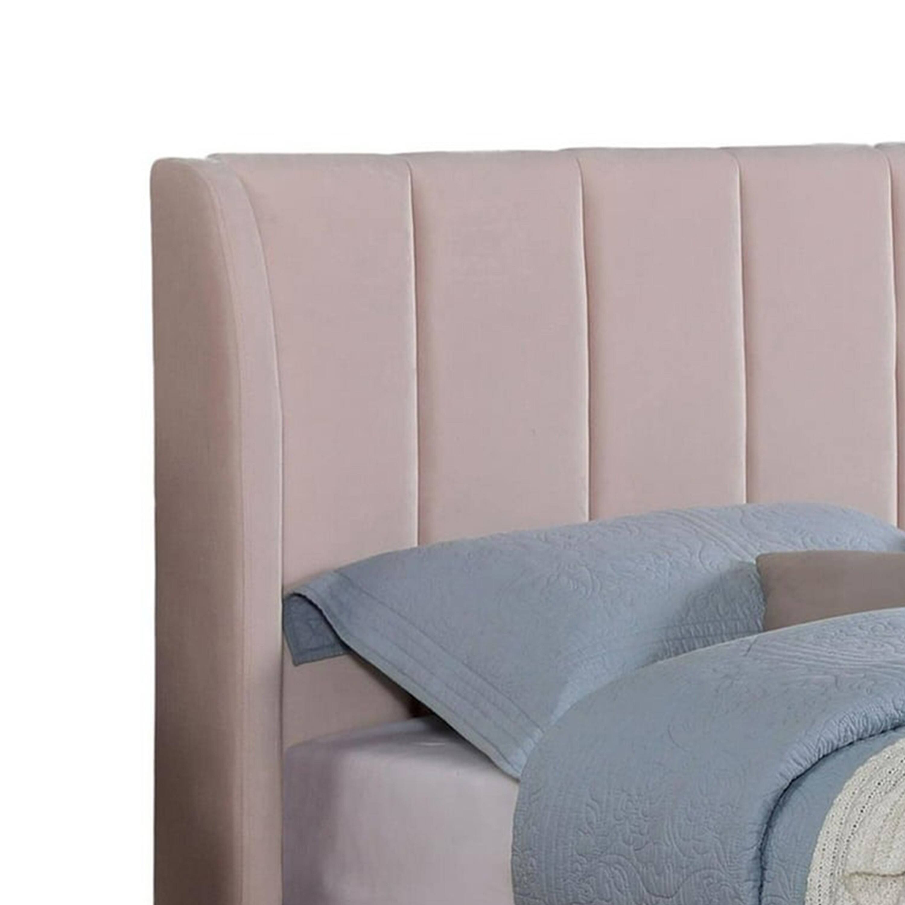 Alt View 2. Manhattan Lane - Pevy Twin Size Bed, Tufted Wingback in Light Pink Velvelike Upholstery - Pink, Gold.