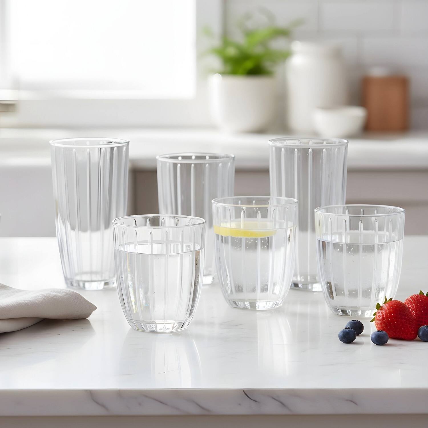 Angle. Jay Import - Capri 12-Piece Glassware Set – 6 Coolers (16oz) & 6 DOF Glasses (10oz) - Clear.