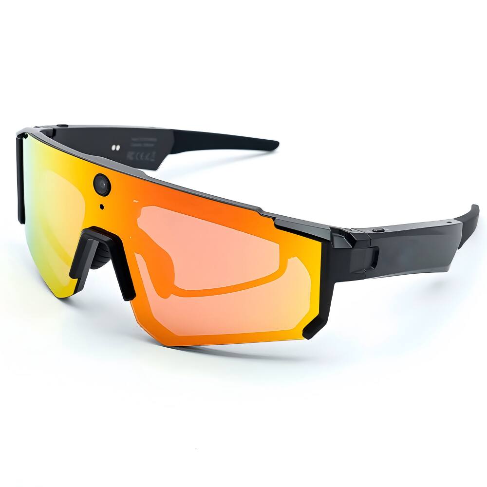 Front. PRIMEPLUS - Cycling Smart Glasses with 8MP Camera, AI Translation & GPT, Sports Sunglasses for Phone Calls & Music, IP67 - BLACK - Orange.