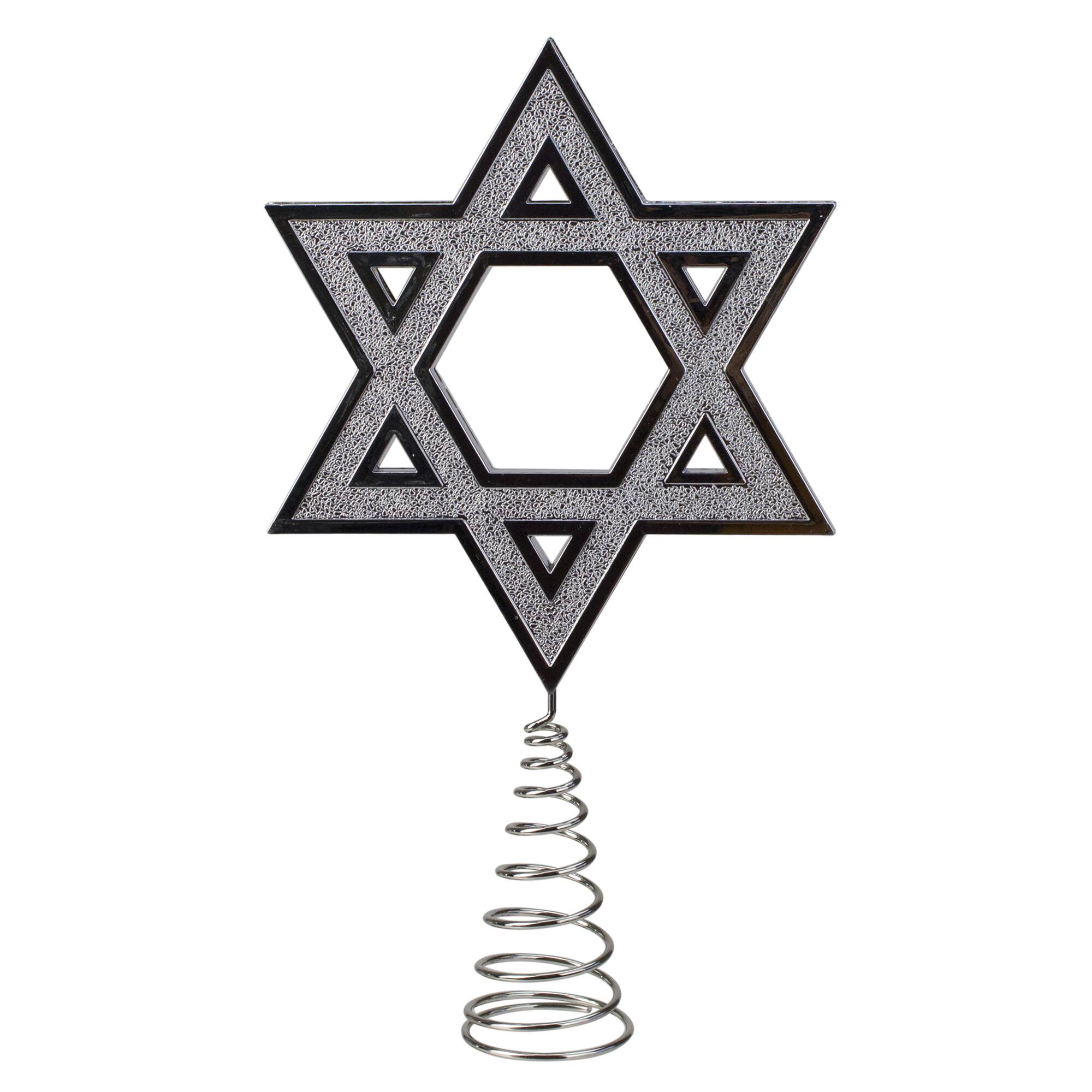 Front. Kurt Adler - 9.5" Silver Star of David Hanukkah Holiday Tree Topper - Silver.
