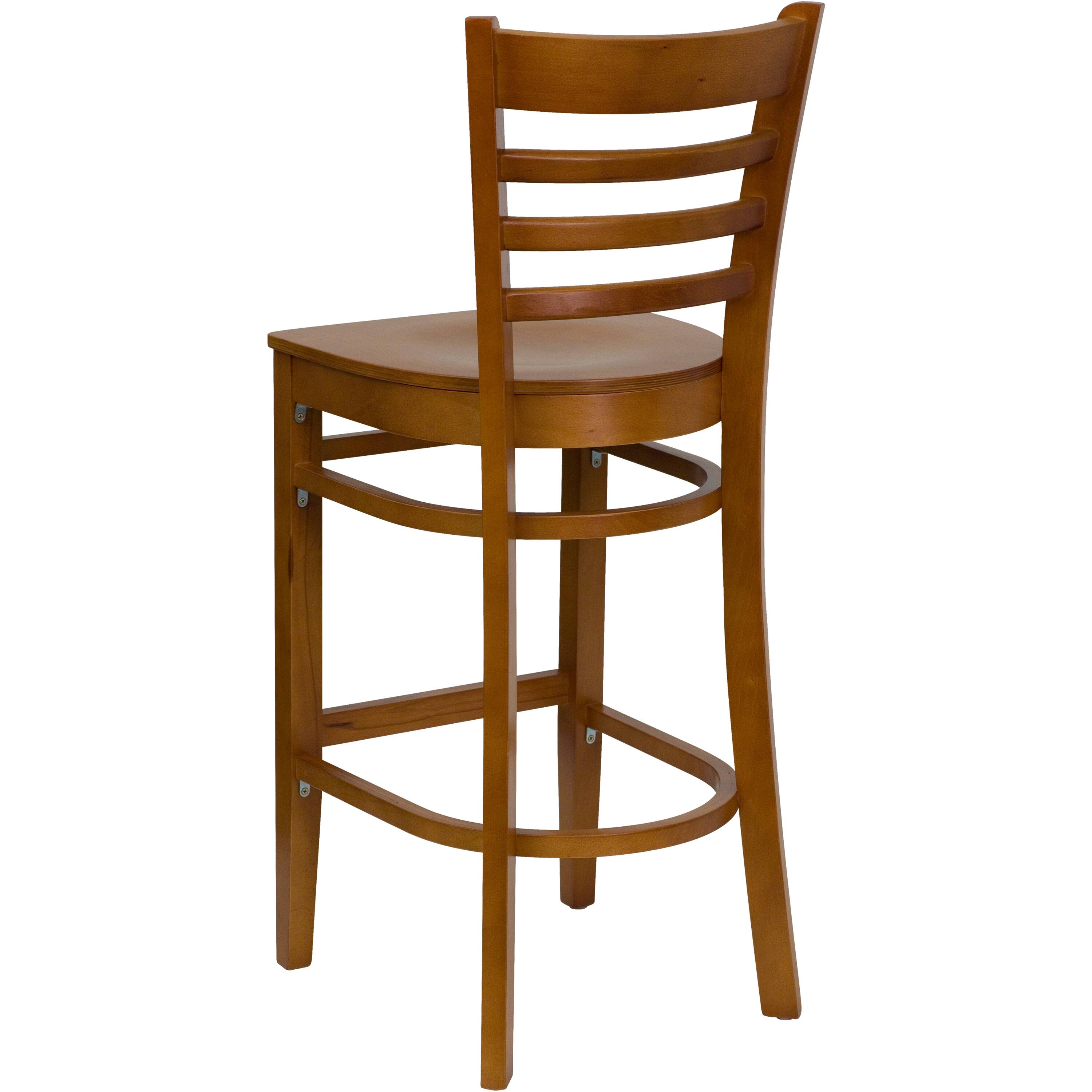 Alt View 3. Emma + Oliver - Ladder Back Wooden Restaurant Dining Barstool - Cherry Wood Seat/Cherry Wood Frame.