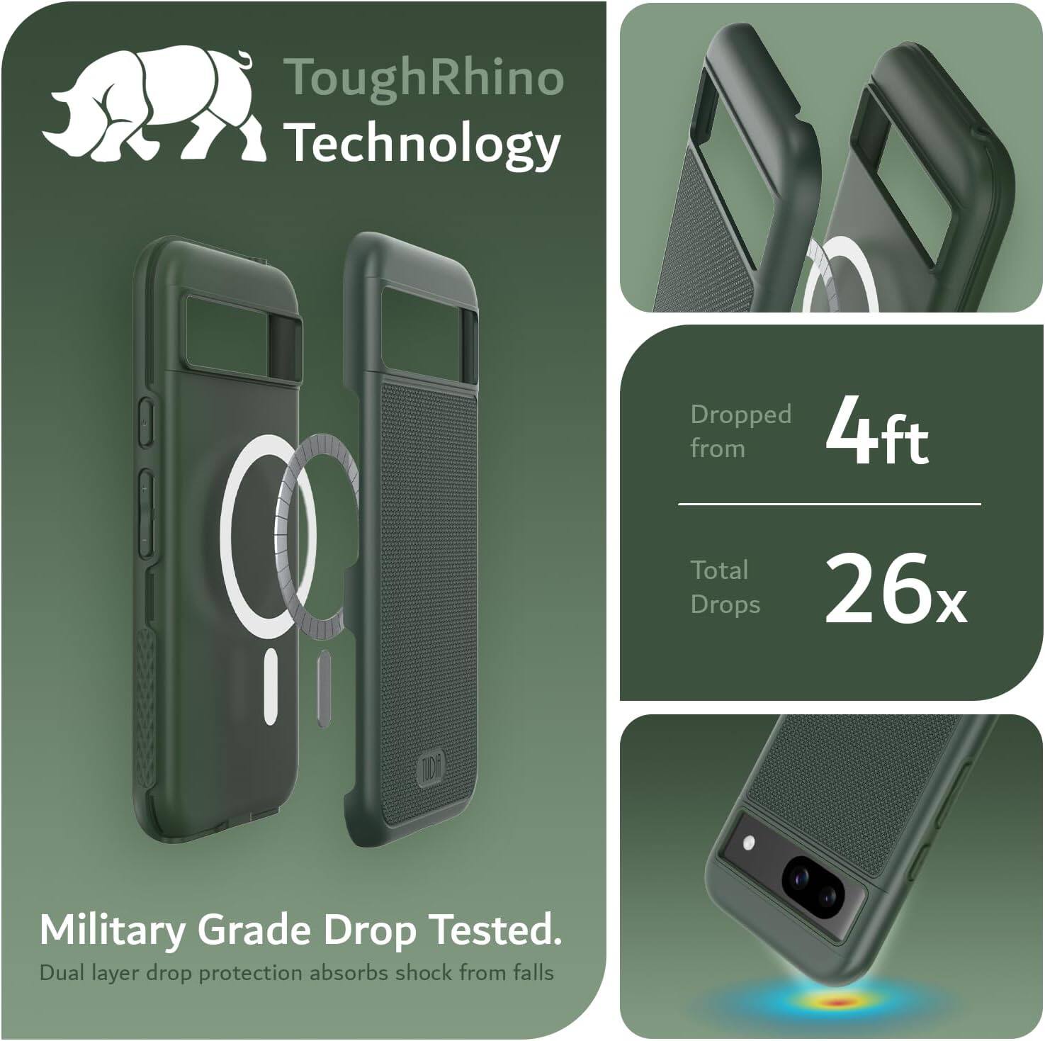 ToughRhino Technology

Military Grade Drop Tested.
Dual layer drop protection absorbs shock from falls.

Dropped from 4ft
Total Drops 26x