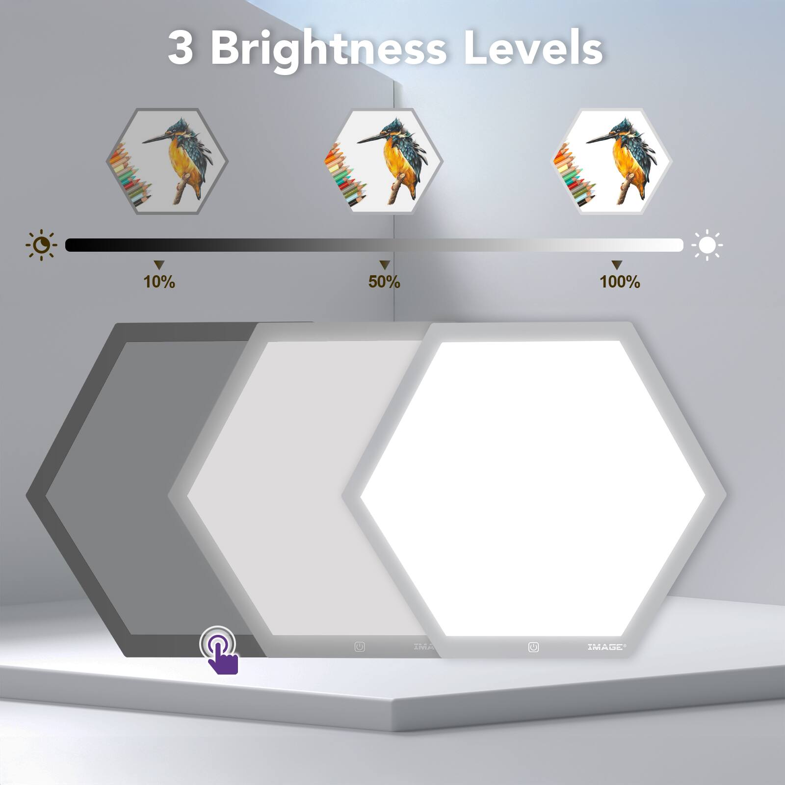 3 Brightness Levels  
10% 50% 100%