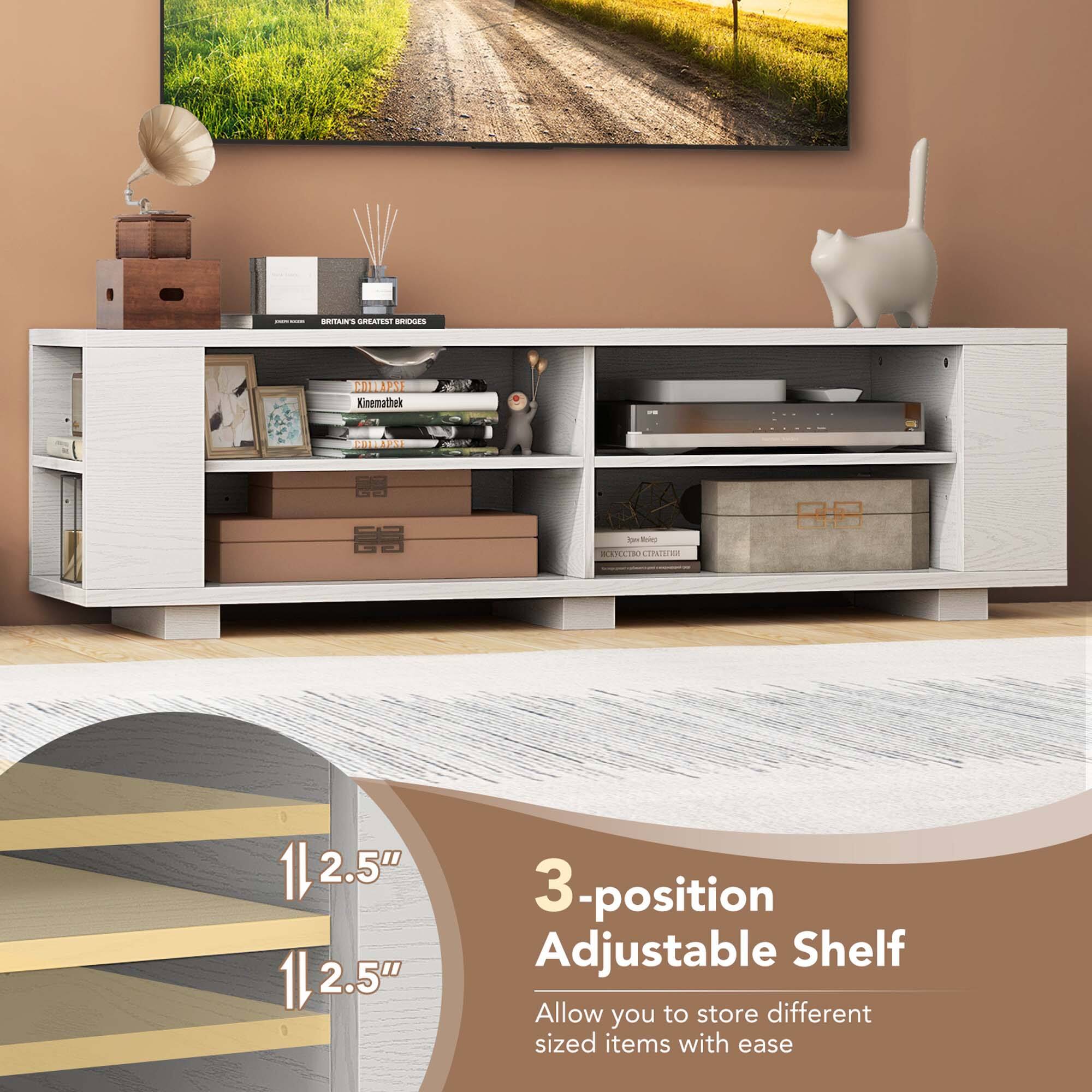 The text on the image reads: "Greatest Kinemathek SORAE 1 -d 11 2.5" 11 2.5" 3-position Adjustable Shelf Allow you to store different sized items with ease."