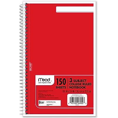 Mead  
Learn, Organize, Create  

150 Sheets  
3 Subject College Ruled Notebook  

9" x 5½" / 241 mm x 139 mm  

Certified SFI  
SFI 06900  

SFI