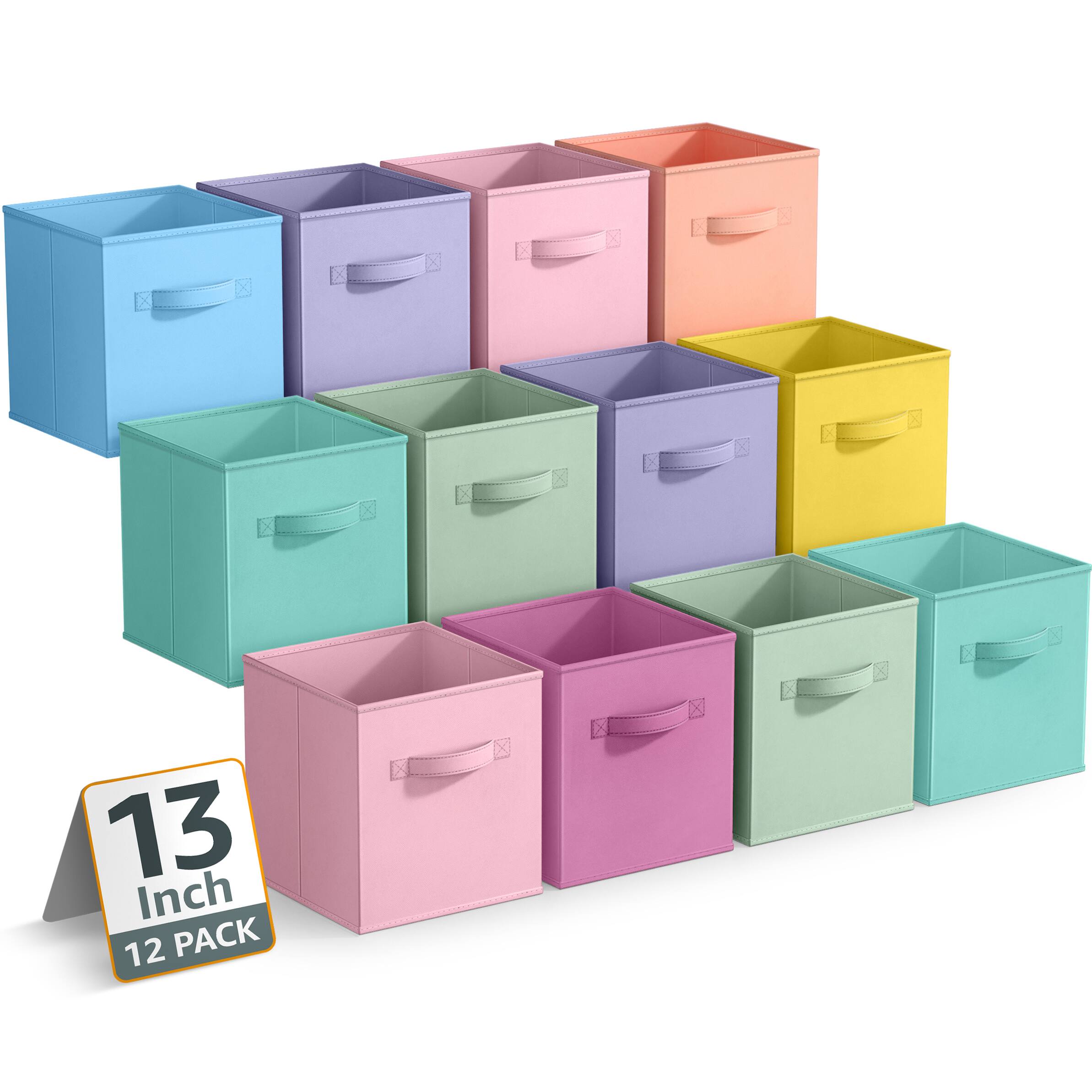 Sorbus - 13 Inch Storage Bins, Sturdy Collapsible Fabric Storage Cubes with Handle - 12 Foldable Basket Organizer - Pastel
