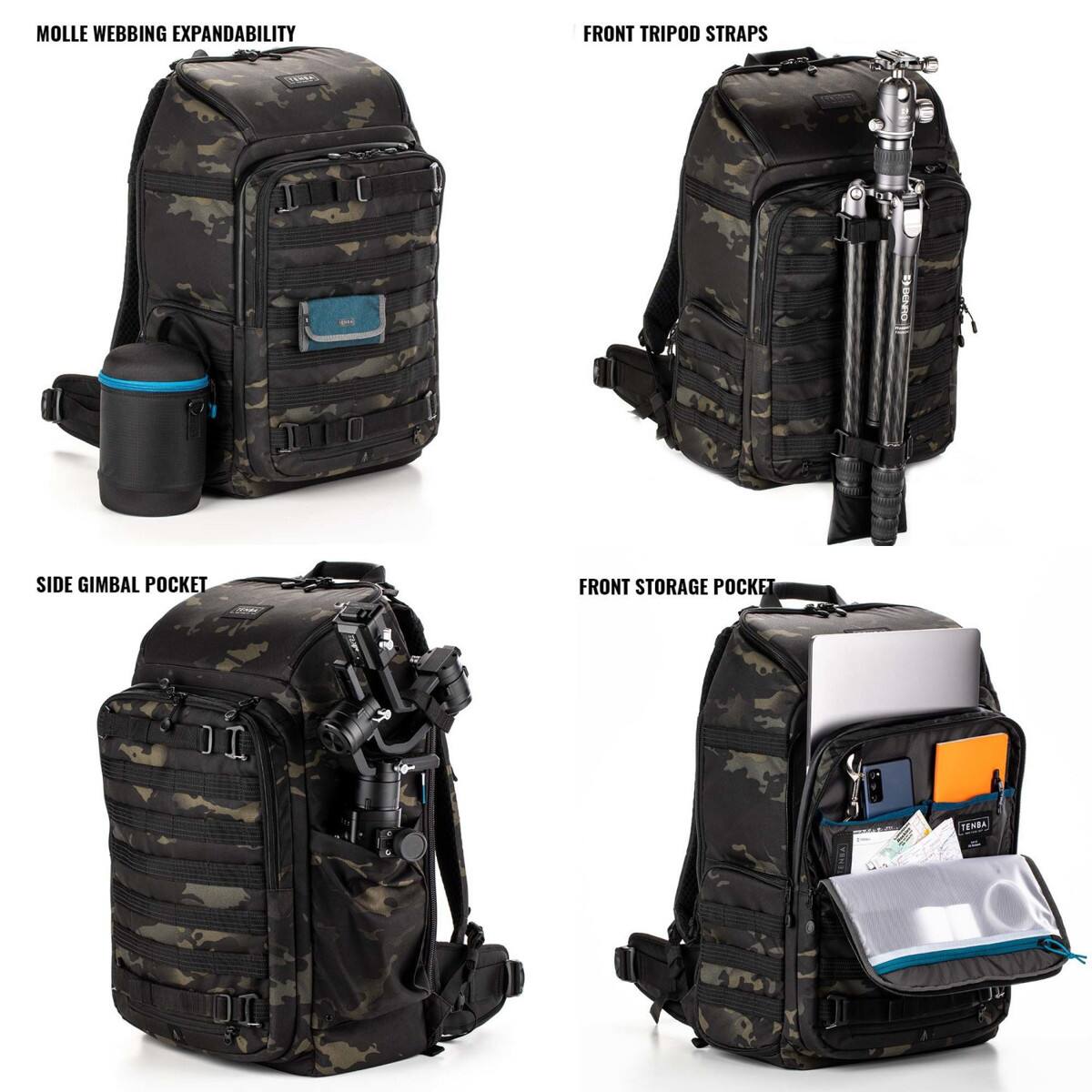MOLLE WEBBING EXPANDABILITY  
FRONT TRIPOD STRAPS  
SIDE GIMBAL POCKET  
FRONT STORAGE POCKET