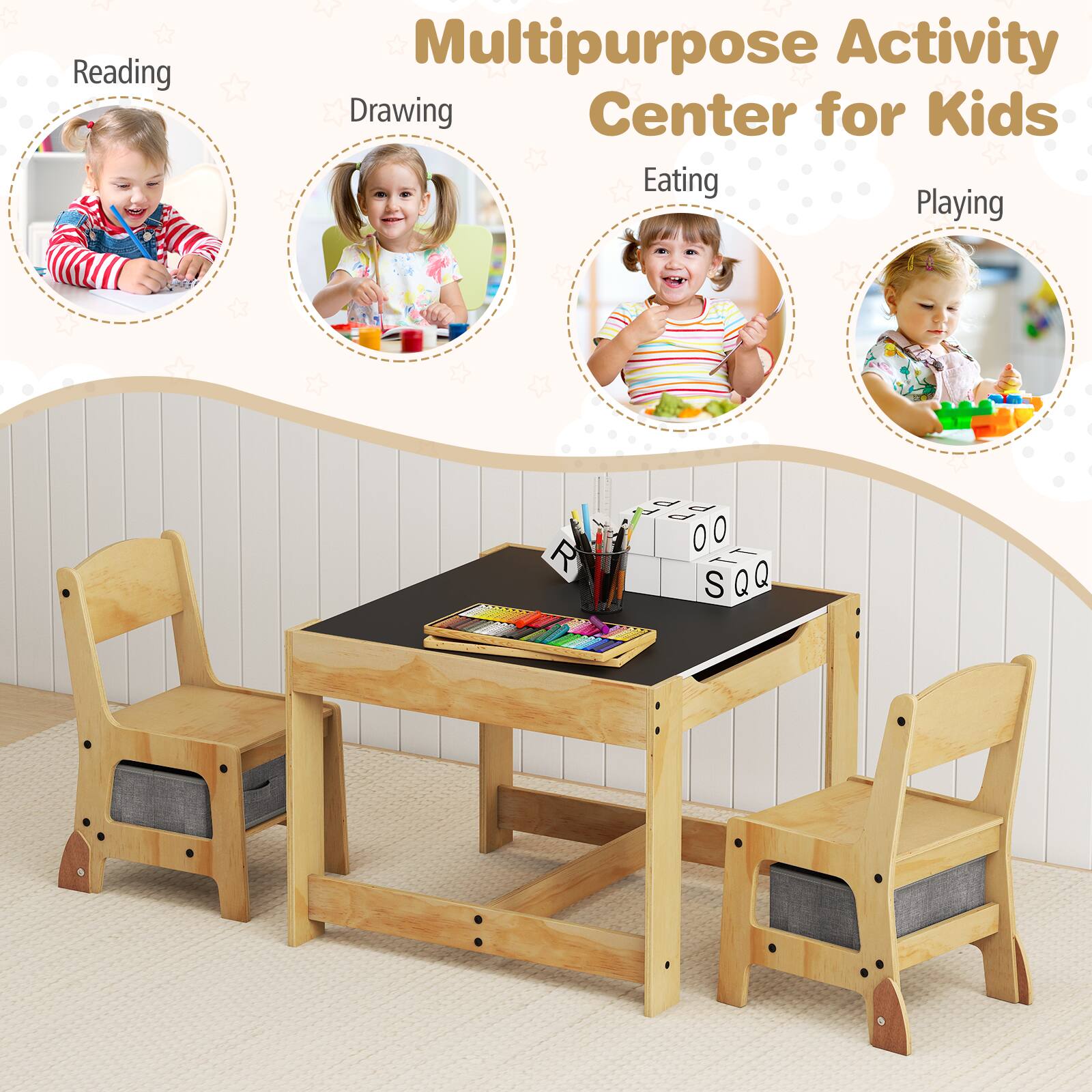 Multipurpose Activity Center for Kids

- Reading
- Drawing
- Eating
- Playing

R 00 SQQ