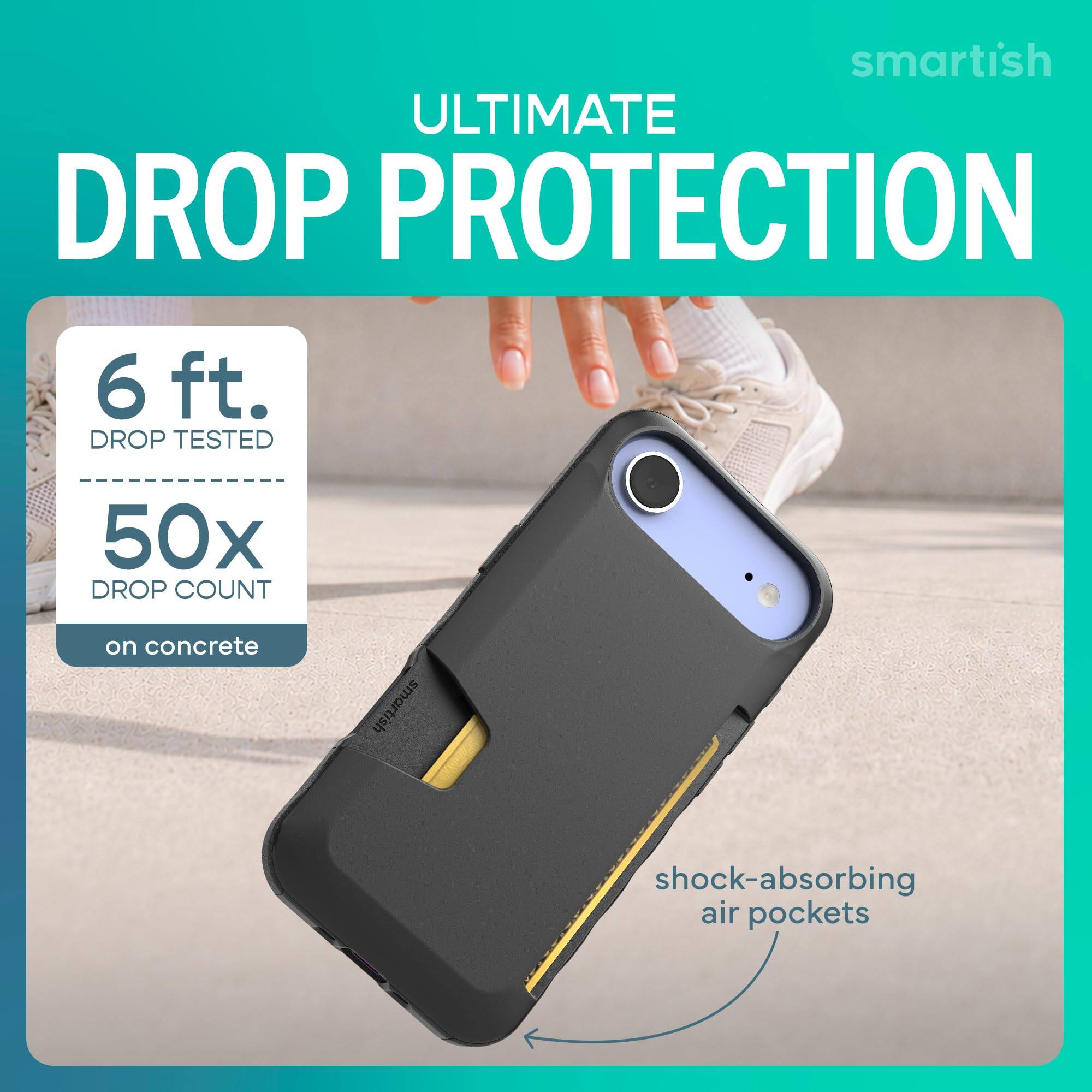smartish ULTIMATE DROP PROTECTION  
6 ft. DROP TESTED  
50x DROP COUNT  
on concrete  
smartish  
shock-absorbing air pockets