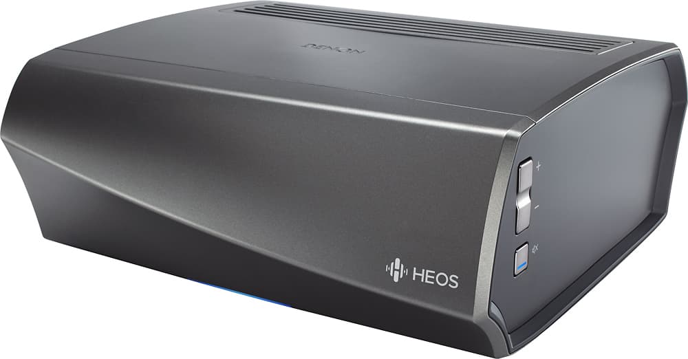 Left. Denon - HEOS AMP HS2SR 200W 2.1-Ch. Wireless Class D Amplifier - Black and Gunmetal.