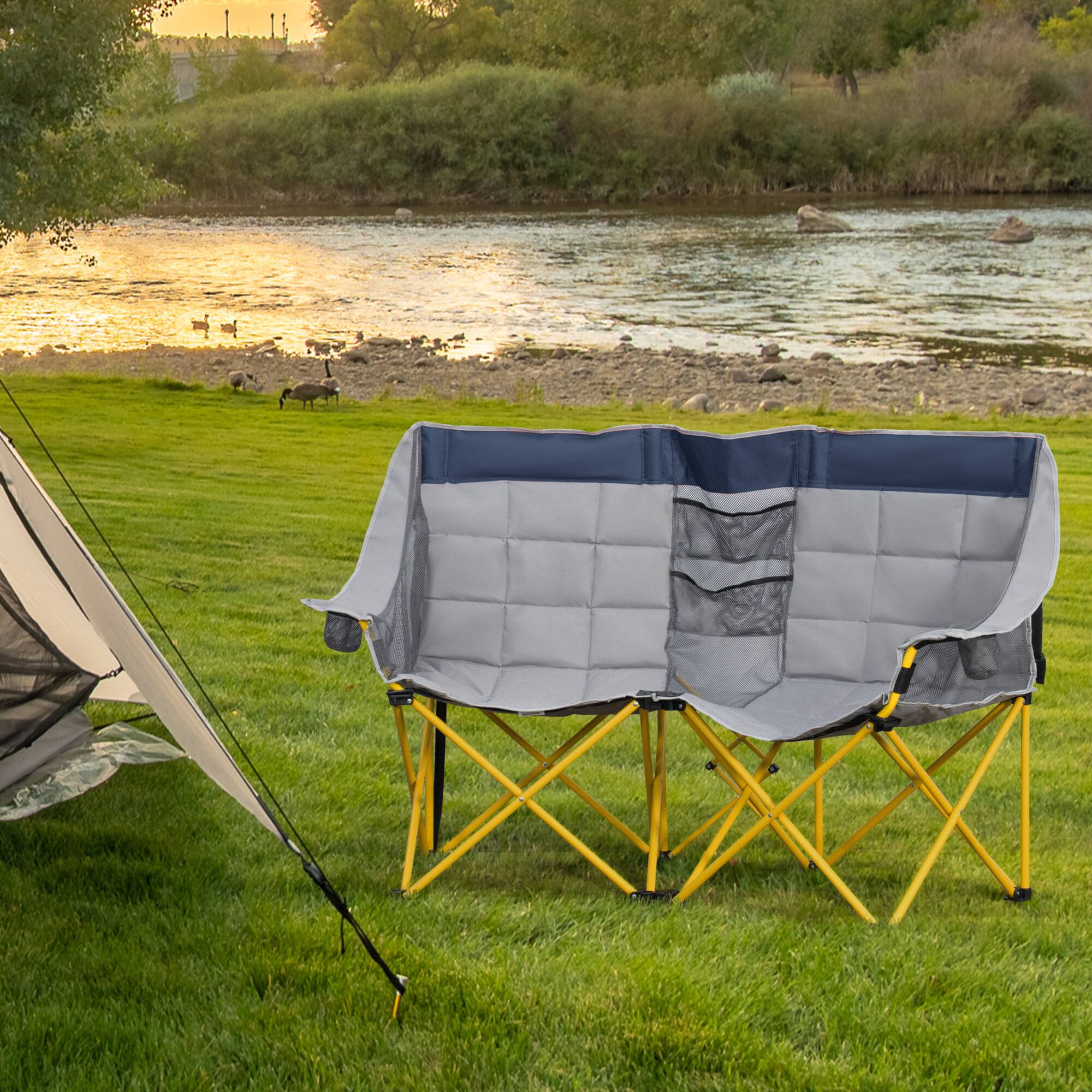 Alt View 1. Outsunny - Style Camping Chair, Oversized Folding Lawn Chair with Carry Bag & Cup Holders, for Outdoor - Navy Blue.