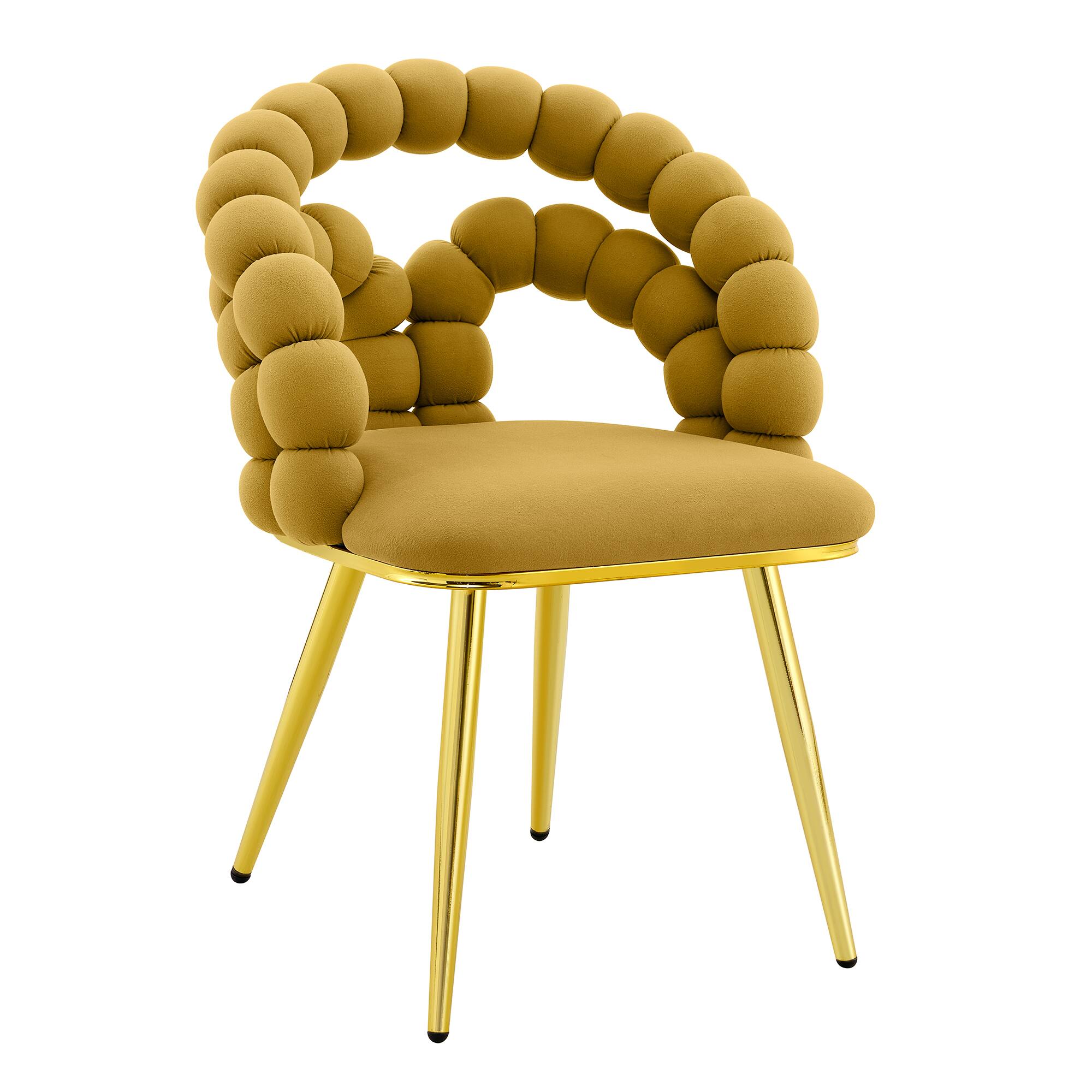Alt View 6. Loheer - Loheer Yellow Velvet Dining Chairs Set of 2, Bubble Back Accent Seating with Gold Legs for Kitchen, 1.92 ft - Gold,Yellow.
