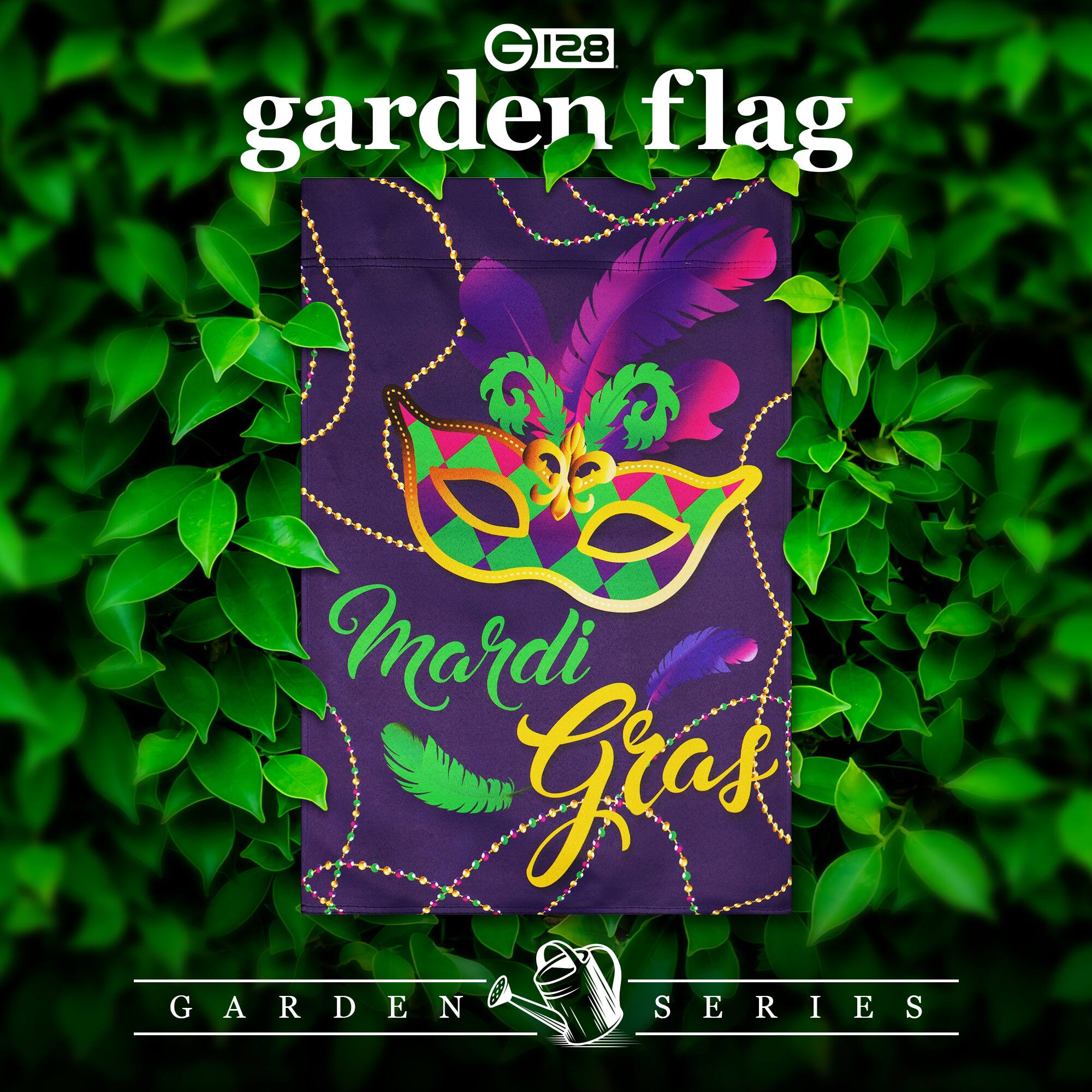 G 128 garden flag  
Mardi Gras  
GARDEN SERIES