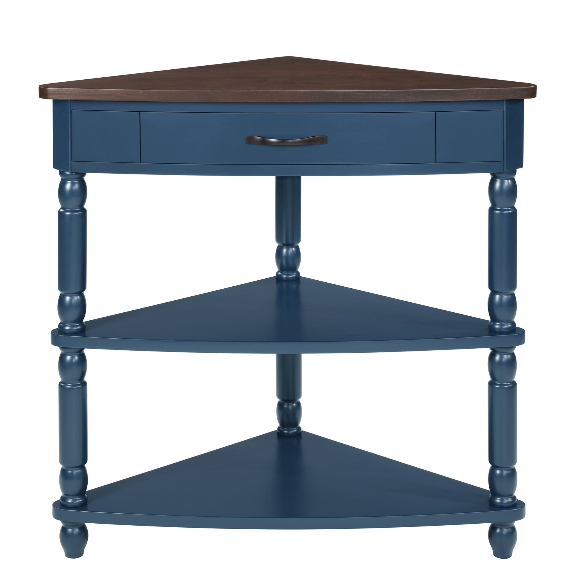 Alt View 6. GOODSILO - Compact Triangular Corner Table with Three Tiers for Space-Saving Storage and Display - Navy Blue.