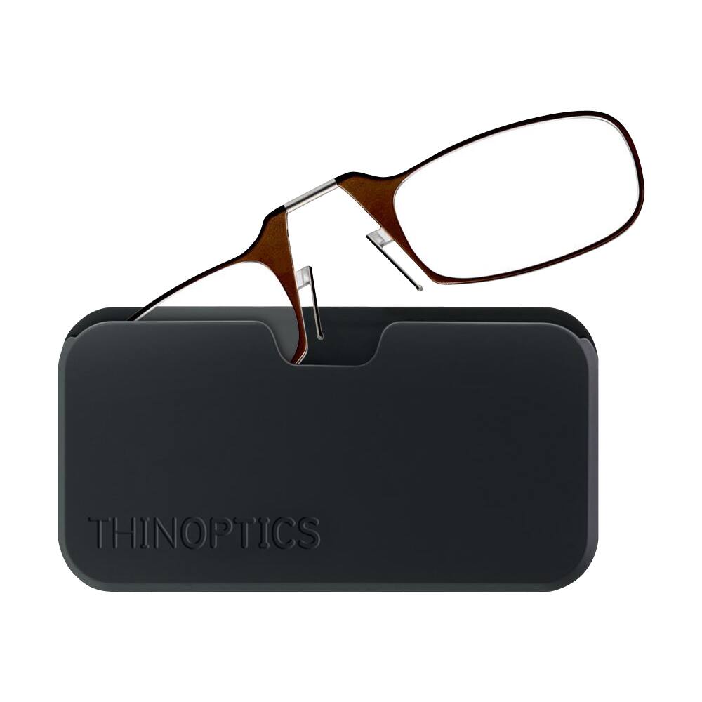 Angle. ThinOptics - Universal Pod Case and Reading Glasses - Espresso Brown/Black.