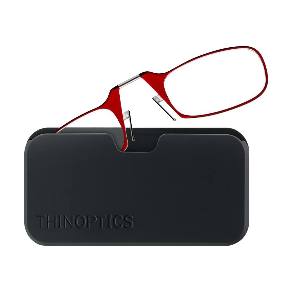 Angle. ThinOptics - Universal Pod Case and Reading Glasses - Ruby Red/Black.