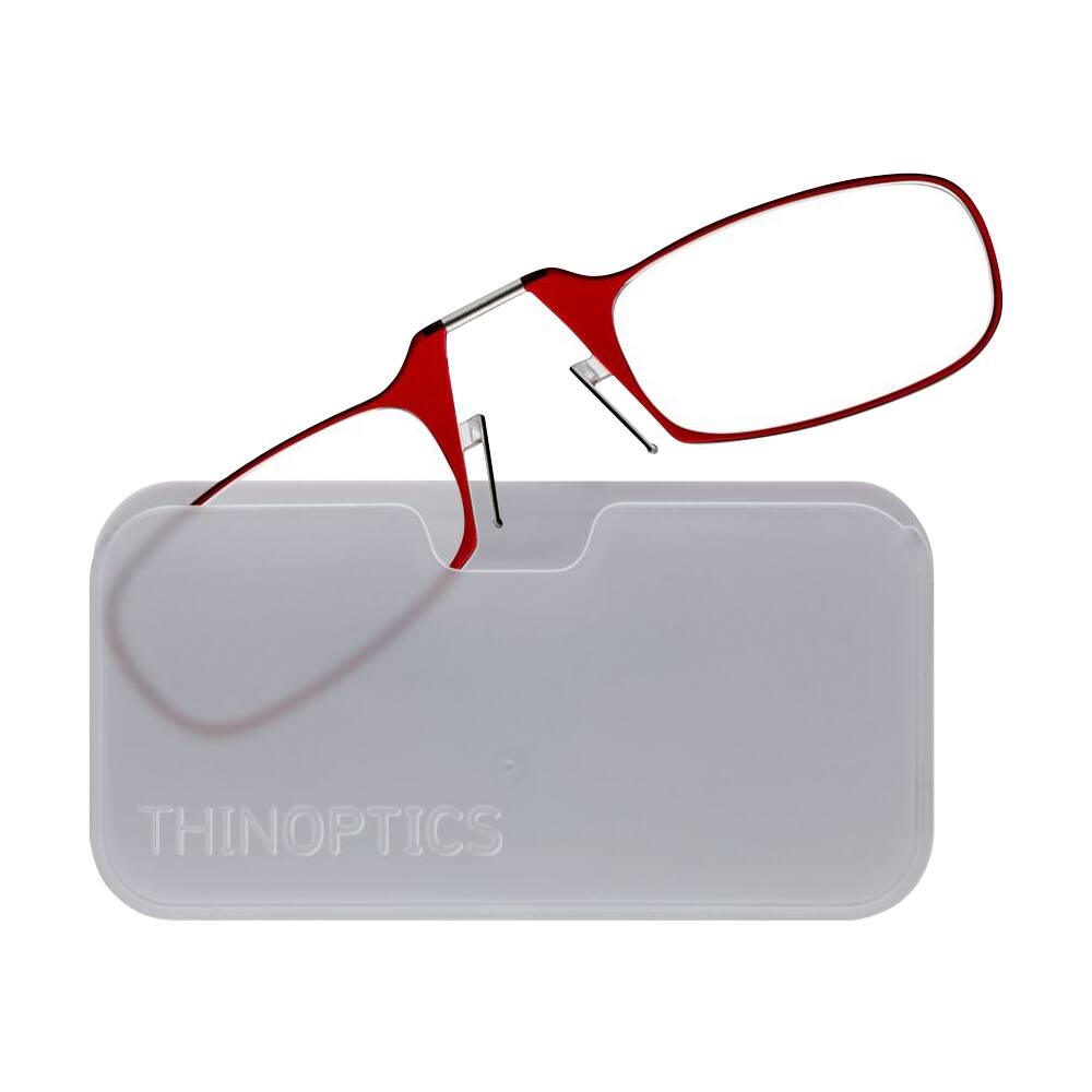 Angle. ThinOptics - Universal Pod Case and Reading Glasses - Ruby Red/White.