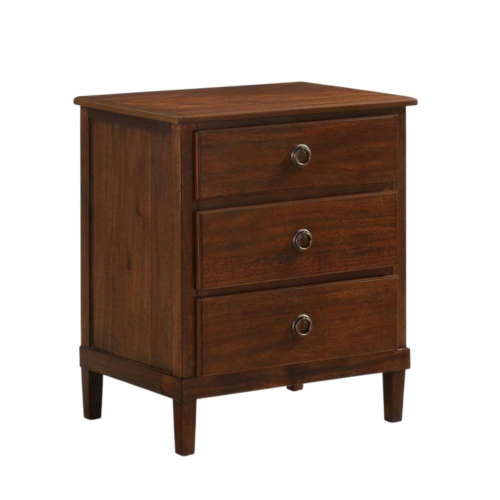 Front. FurniFact - Brown Nightstand with 3 Drawers and Contemporary Design - Brown.