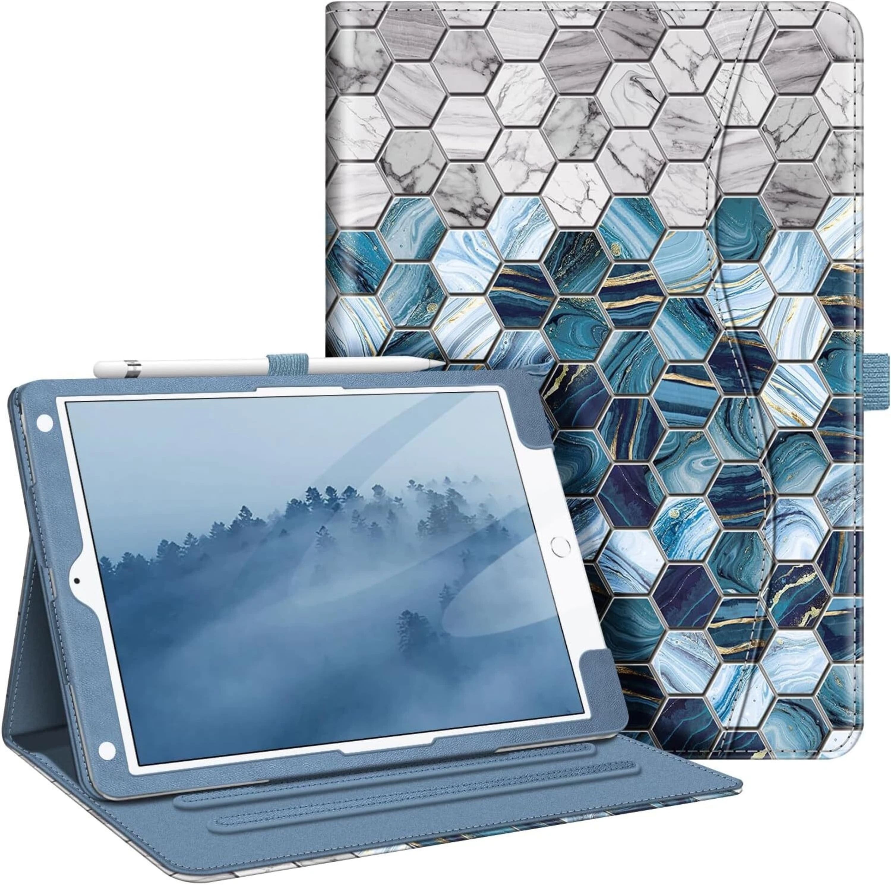 Kitcheniva - Protective Stand Case For iPad 9th 8th 7th Generation 10.2 Inch With Pocket Holder - Agate Hexagon