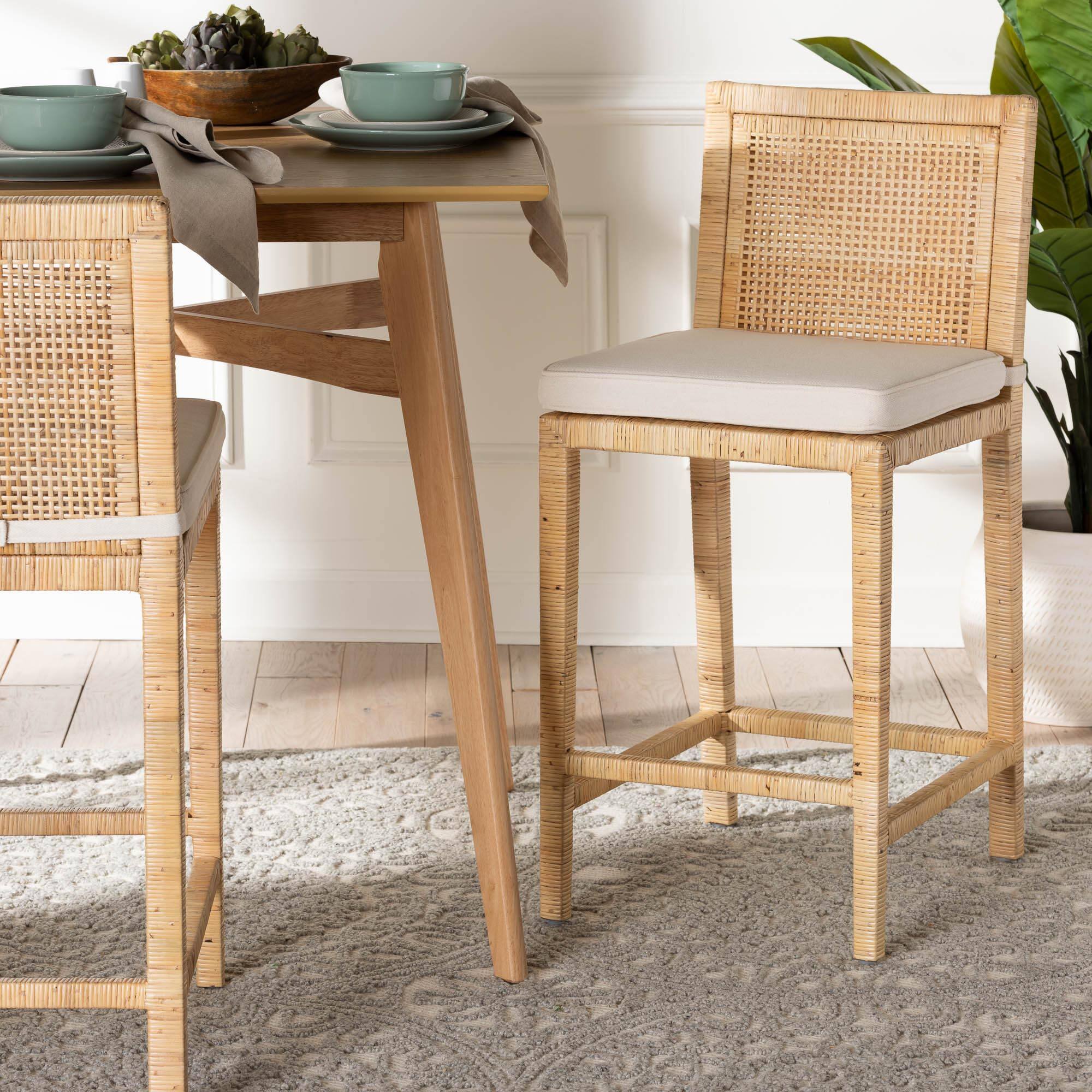 Alt View 4. bali & pari - Sofia Modern and Contemporary Natural Finished Wood and Rattan Counter Stool - Natural.