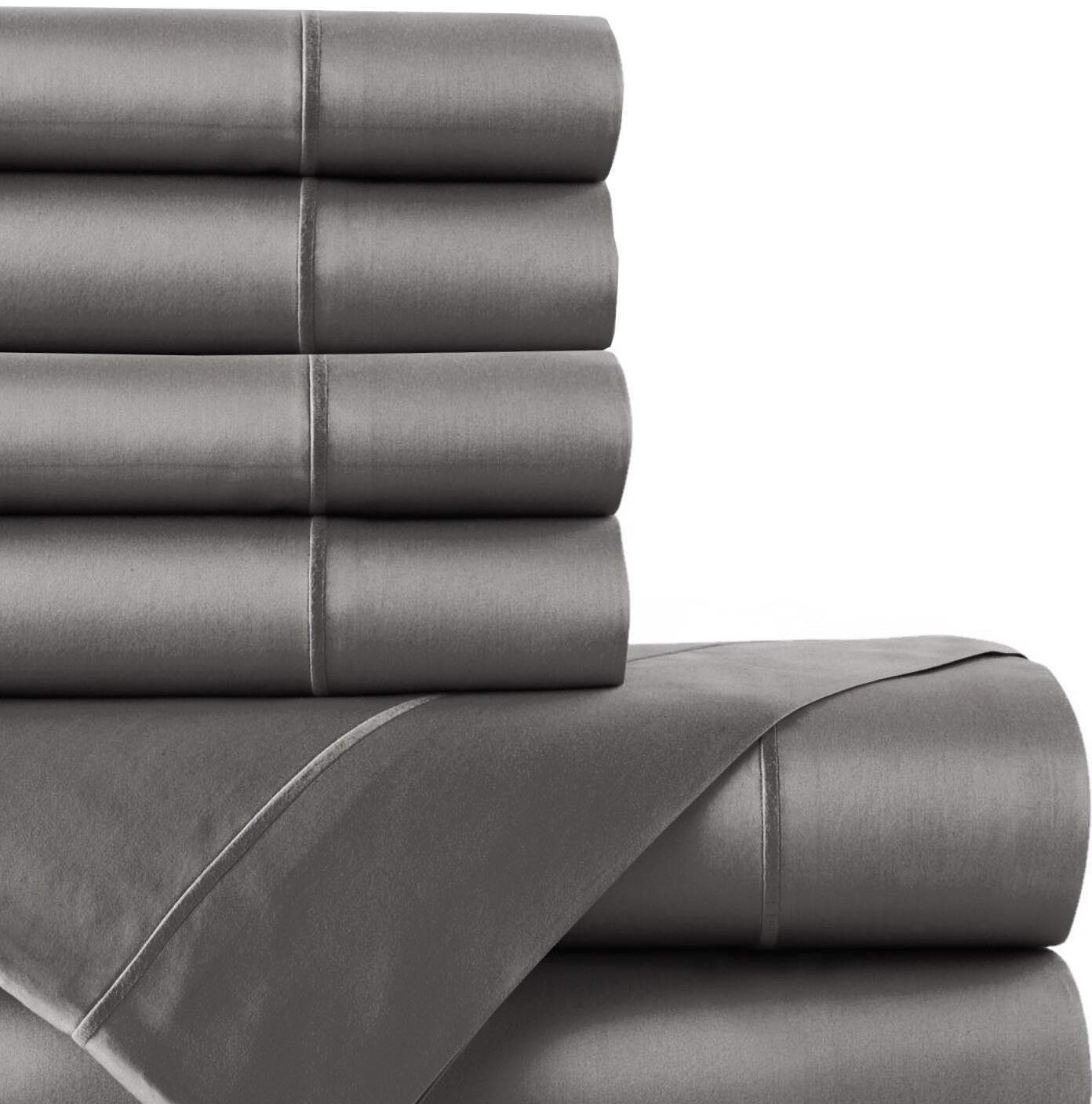 Left. Bibb Home - Bibb Home 1000TC Egyptian Cotton Rich 6-Piece Sheet Set - Charcoal.