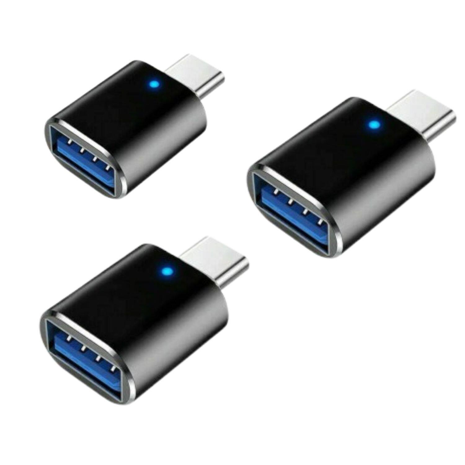 Front. Home Collection - USB-C 3.1 Male to USB-A Female Adapter Converter OTG Type-C for Android Phone – Black (3 PCs).