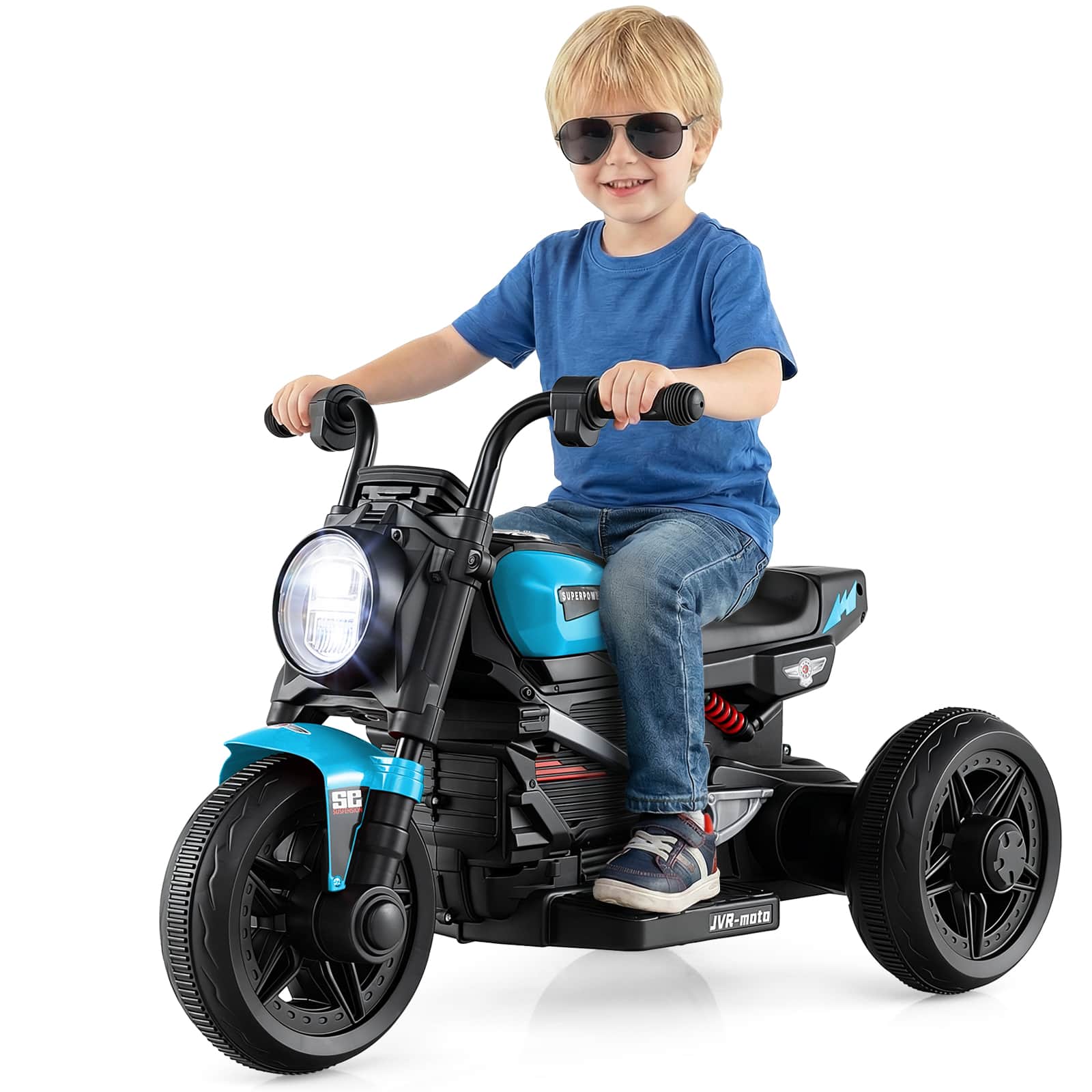 Gymax - 6V Kids Motorcycle w/Song Story LED Headlights Accelerator Pedal & 3 Wheels - Blue