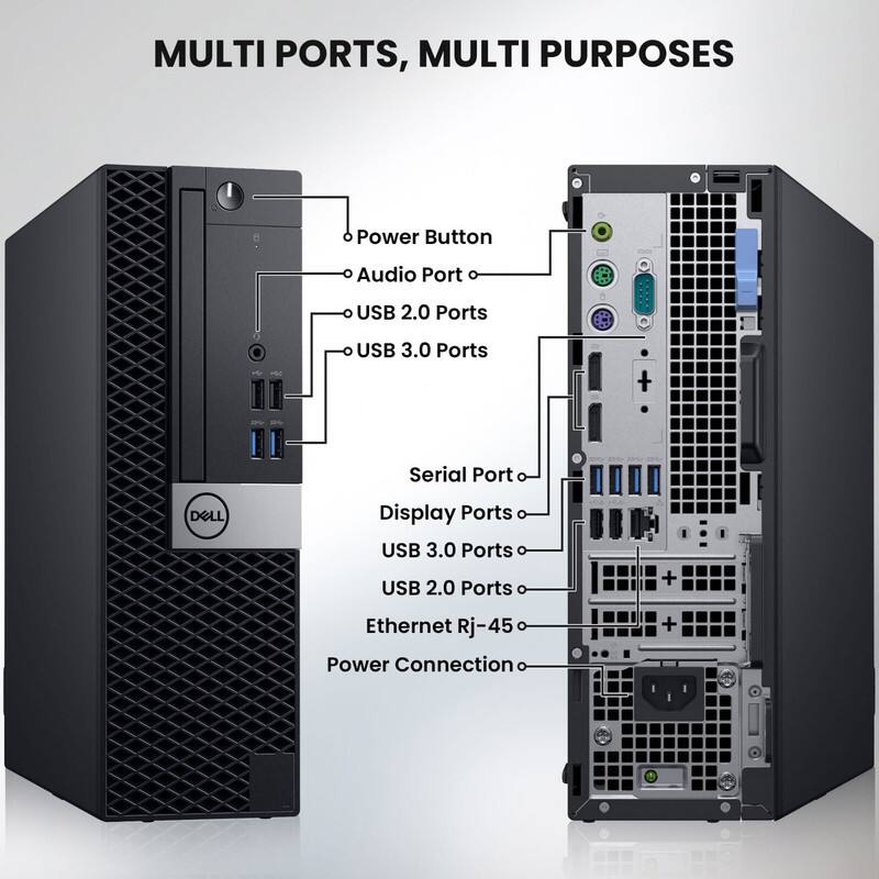 MULTI PORTS, MULTI PURPOSES

- Power Button
- Audio Port
- USB 2.0 Ports
- USB 3.0 Ports
- Serial Port
- Display Ports
- USB 3.0 Ports
- USB 2.0 Ports
- Ethernet RJ-45
- Power Connection